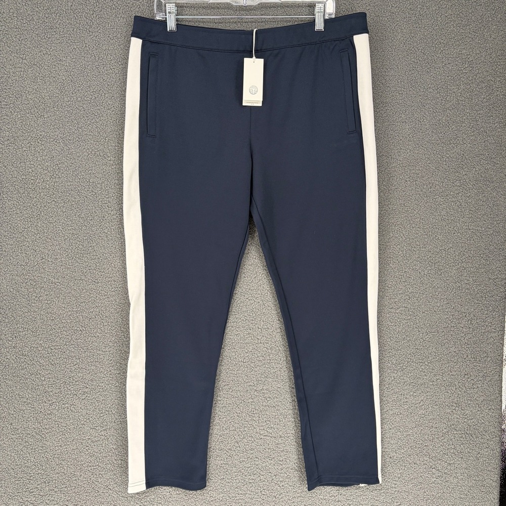 Tory Sport Navy Blue White Stripe Track Pants Ankle Zip 17162 XL